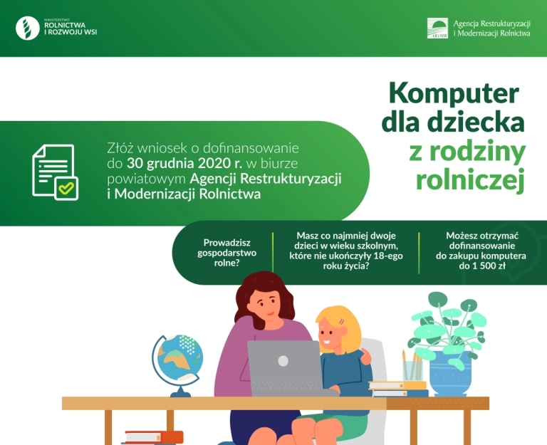 Pieniądze na zakup komputera dla dziecka z rodziny rolniczej