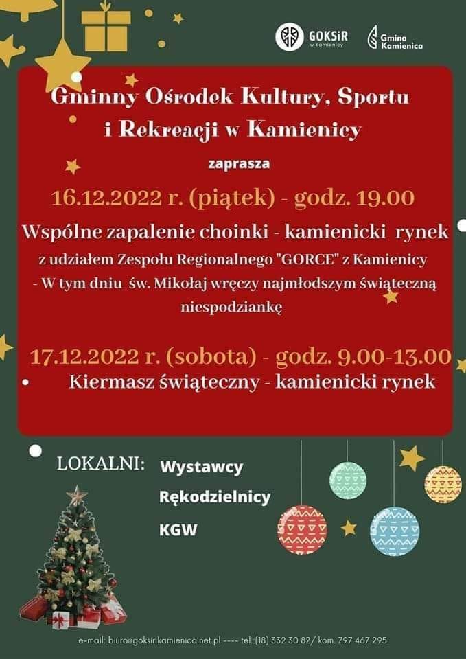 Zapraszamy na uroczyste zapalenie choinki i świąteczny kiermasz