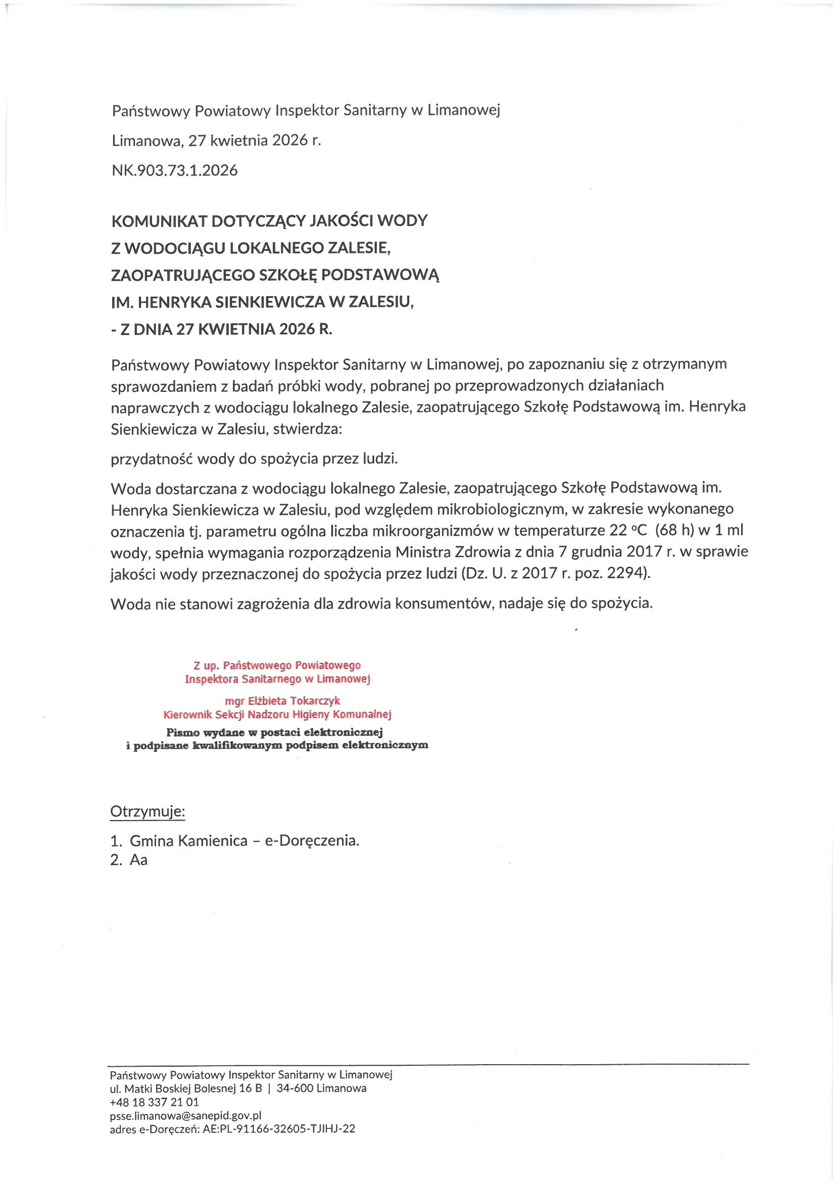 Komunikat Sanepidu: Woda w Zalesiu zdatna do spożycia