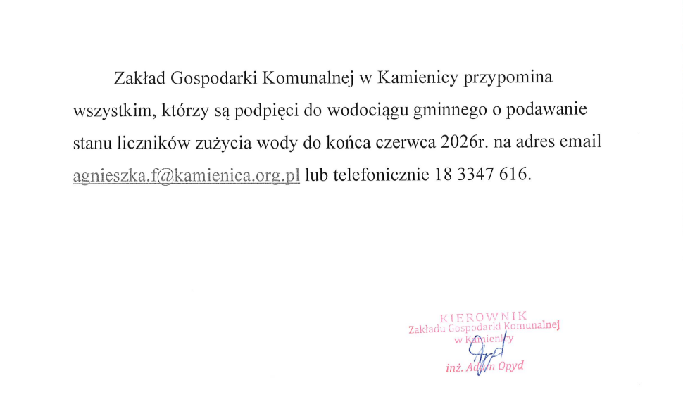 Przypomnienie o podaniu stanu wodomierzy do końca czerwca 2026 r.