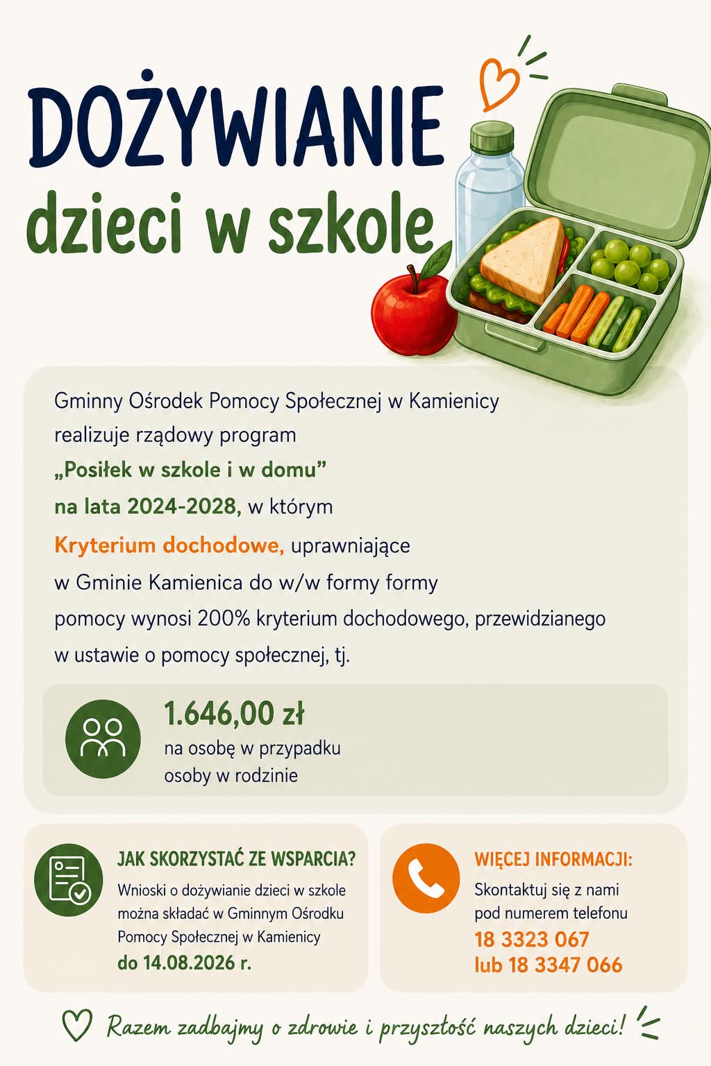 Dofinansowanie do posiłków dla dzieci w szkołach – wnioski do 14 sierpnia 2026 r.