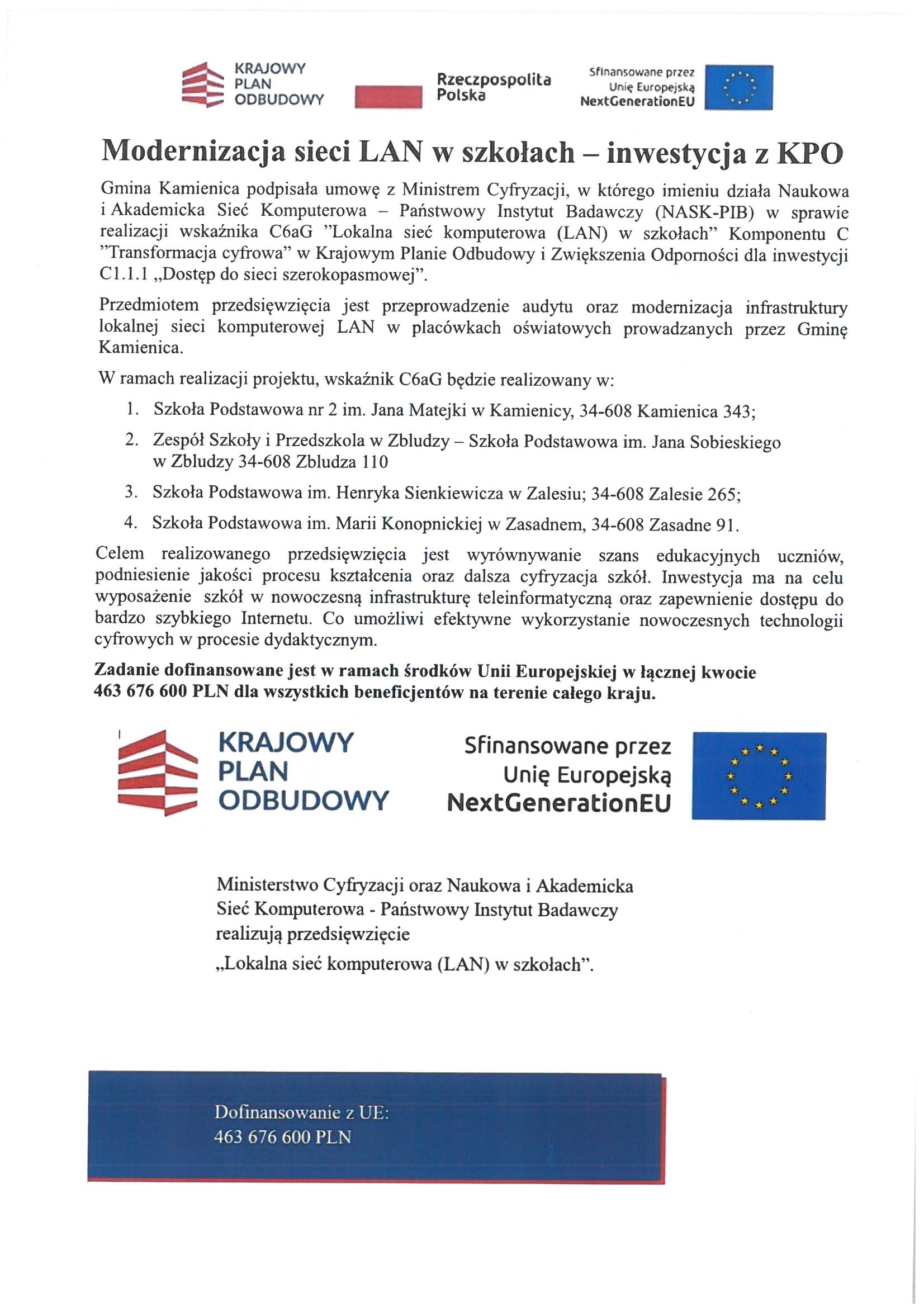 Modernizacja sieci LAN w szkołach  – inwestycja z KPO